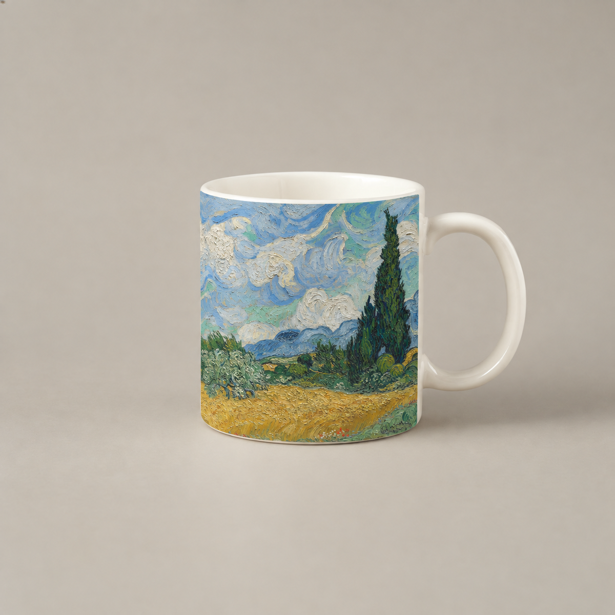 Wheat Field with Cypresses Mug — ARTTIKA Yellow Collection product mockup