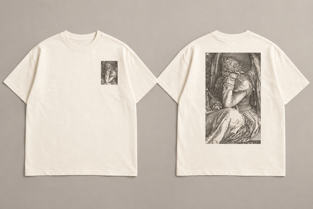 Melencolia I oversized tee concept — front and back