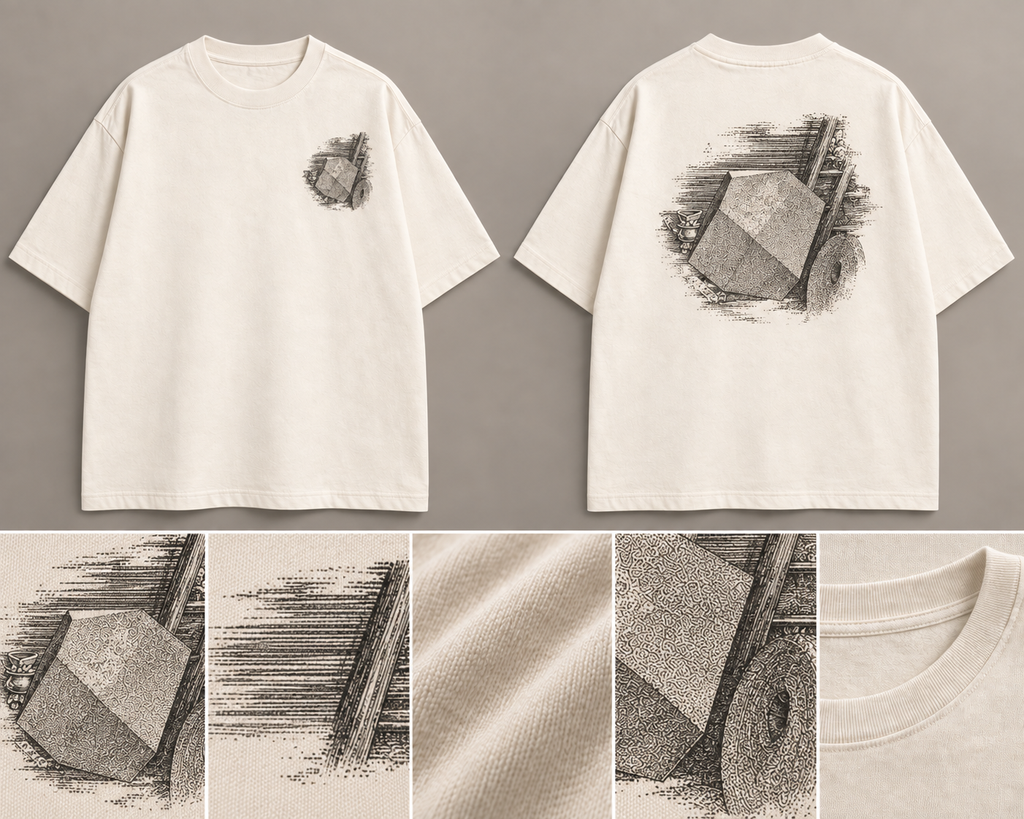 Melencolia I Oversized Tee — ARTTIKA canonical front-and-back hero