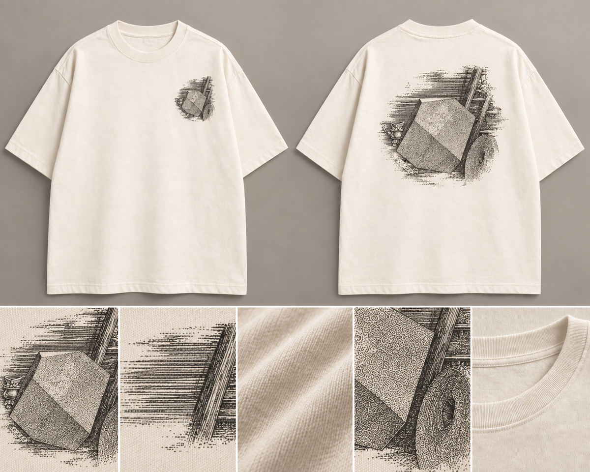 Melencolia I Oversized Tee — ARTTIKA canonical front-and-back hero