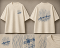 Sudden Shower over Shin-Ōhashi Bridge Oversized Tee — ARTTIKA canonical front-and-back hero