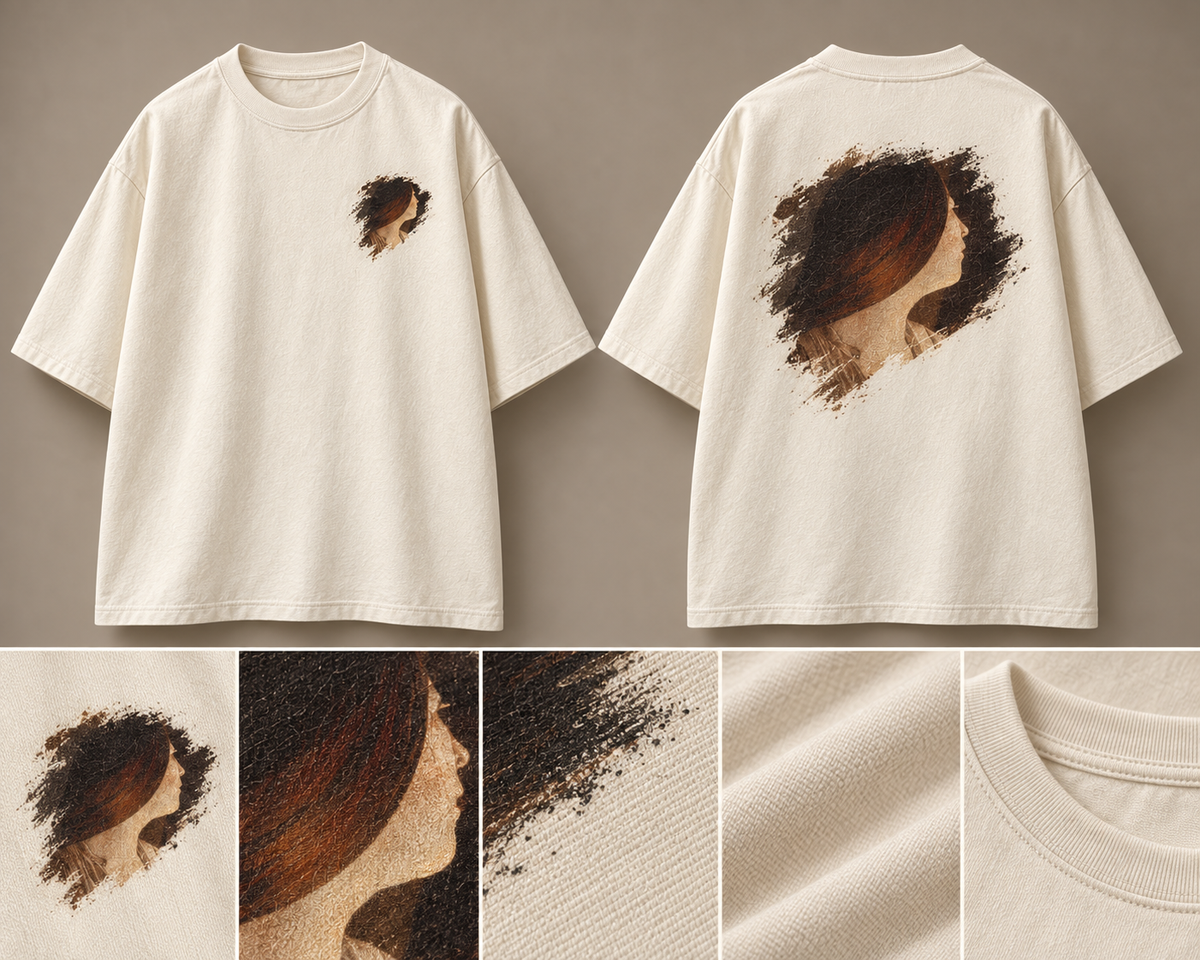 The Penitent Magdalen Oversized Tee — ARTTIKA canonical front-and-back hero